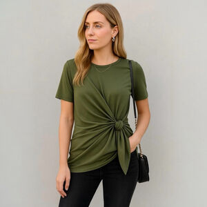 Women's DKR & Co Green Short Sleeve Tie-Front Top Size S New